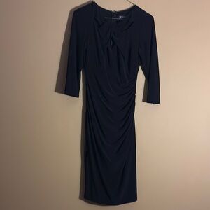 INC International Concepts Black Sheath Dress Ruched 3/4 Sleeve